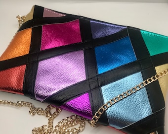 Bespoke made faux leather rainbow metallic  bag