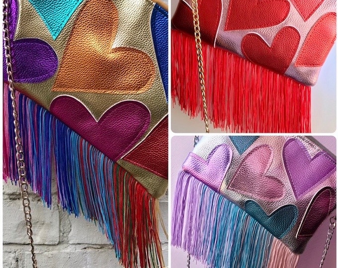 Design your own heart metallic bag with fringing