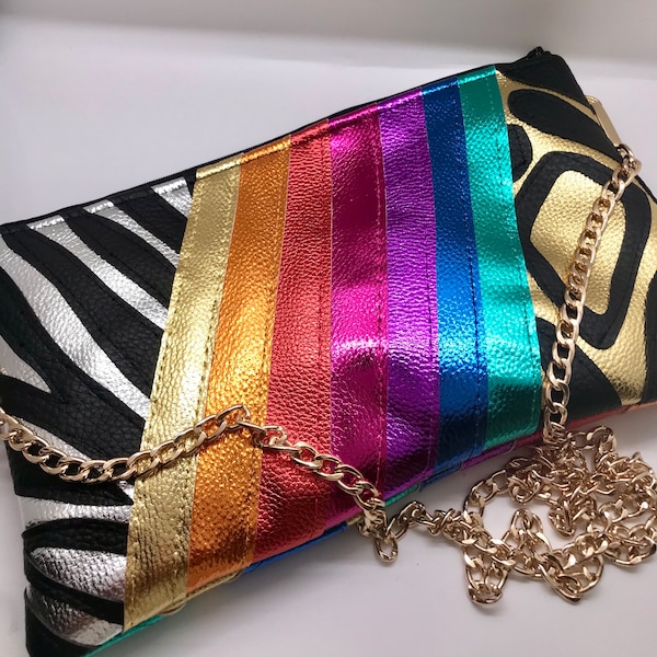 Mixed print metallic faux leather  bag