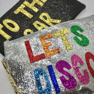 Personalise your own glitter bag. Handmade in your choice of colours, personalisation, size and style.