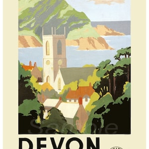 Vintage Devon GWR Railway Travel Poster Print