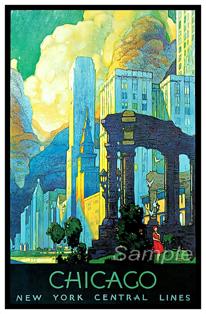 Vintage Chicago Travel Poster Print Etsy Canada