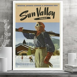 Sun Valley Idaho" Poster Depicting A Young Couple Sitting On A... News Photo