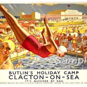 Vintage Butlins Clacton on Sea Travel Poster Print