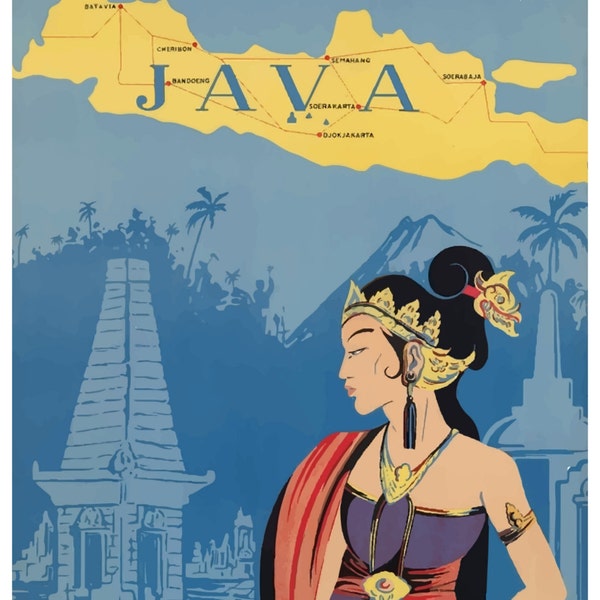 Vintage Visit Java Travel Poster Print