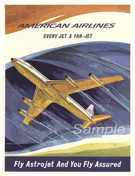 VINTAGE AMERICAN AIRLINES ASTROJET TRAVEL A2 POSTER PRINT
