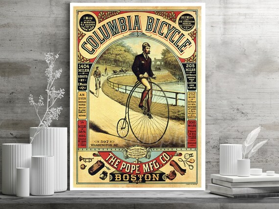 Vintage Penny Farthing Bicycle Advertising Poster Print