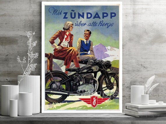 Vintage Zundapp Motorfiets Reclame Poster Print Etsy