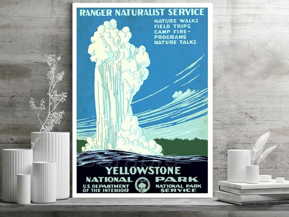 VINTAGE YELLOWSTONE NATIONAL PARK US TRAVEL A3 POSTER PRINT