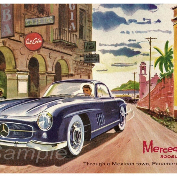 Vintage Mercedes Benz 300SL Advertising Poster Print