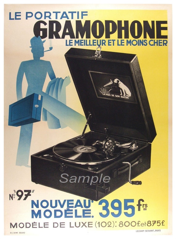 Vintage 1930's Gramophone Advertising Poster Print 