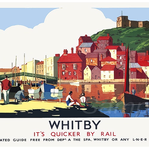 WHITBY  YORKSHIRE  VINTAGE RETRO  RAILWAY TRAVEL HOLIDAY  ADVERTISING  POSTER