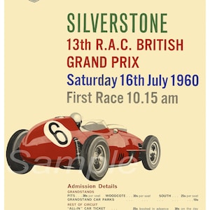 Vintage 1960 British Grand Prix Silverstone Poster Print image 1