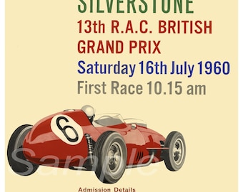 Vintage 1960 British Grand Prix Silverstone Poster Print