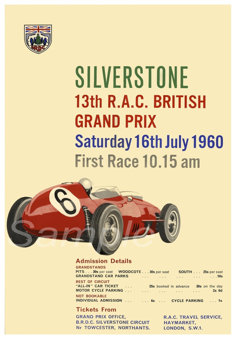 Vintage 1960 British Grand Prix Silverstone Poster Print image 1