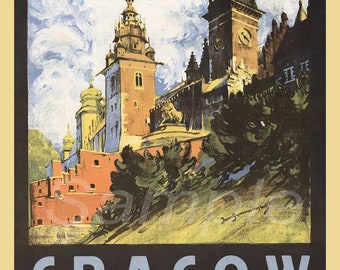 Vintage Cracow Poland Travel Poster Print