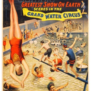 Vintage Grand Water Circus Barnum and Bailey Advertising Poster Print