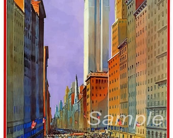 vintage Fifth Avenue New York Travel Poster Print