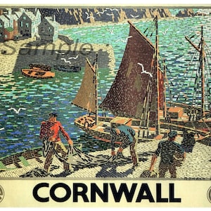 Affiche vintage 1936 du chemin de fer GWR des Cornouailles