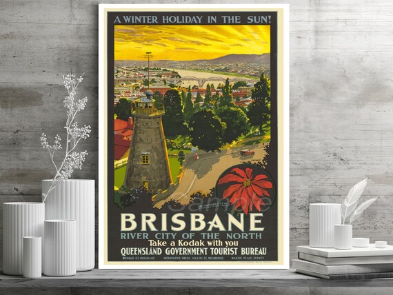 Vintage Brisbane Australia Travel Poster Print