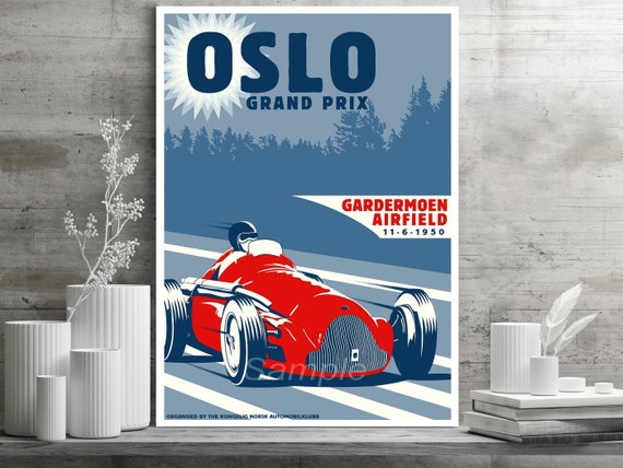 VINTAGE 1950 OSLO GRAND PRIX RACING A2 POSTER PRINT