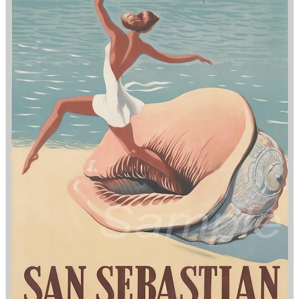 Vintage San Sebastian Spain Spanish Travel Poster Print