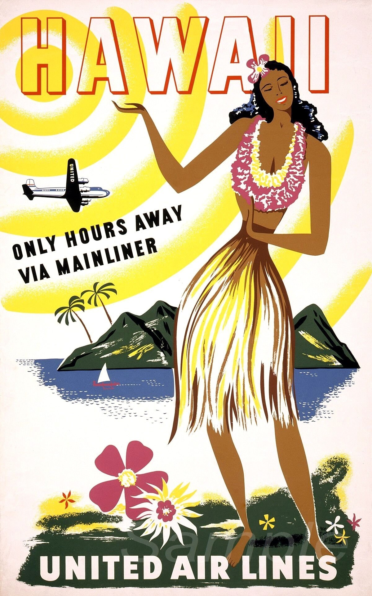 HAWAII UNITED AIR LINES ポスター 60s Vintage poster – United Air Lines, Hawaii – Galerie 1 2 3