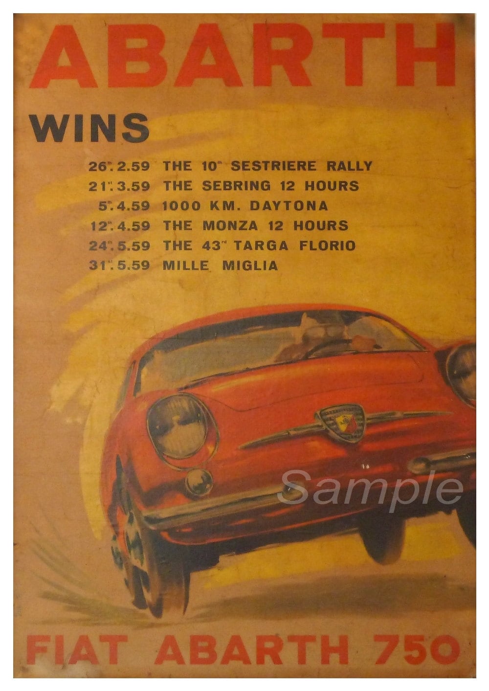 VINTAGE FIAT ABARTH RACING A4 POSTER PRINT