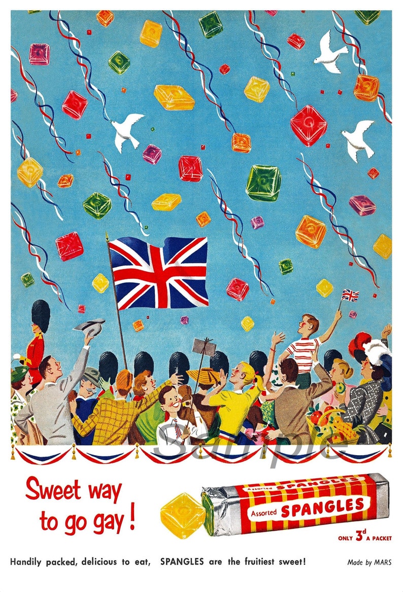 Vintage confectionary advertising poster reproduction Spangles