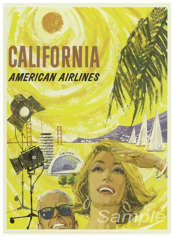 INSTANT DOWNLOAD vintage california American Airlines poster California Travel Poster american airlines vintage american airlines print