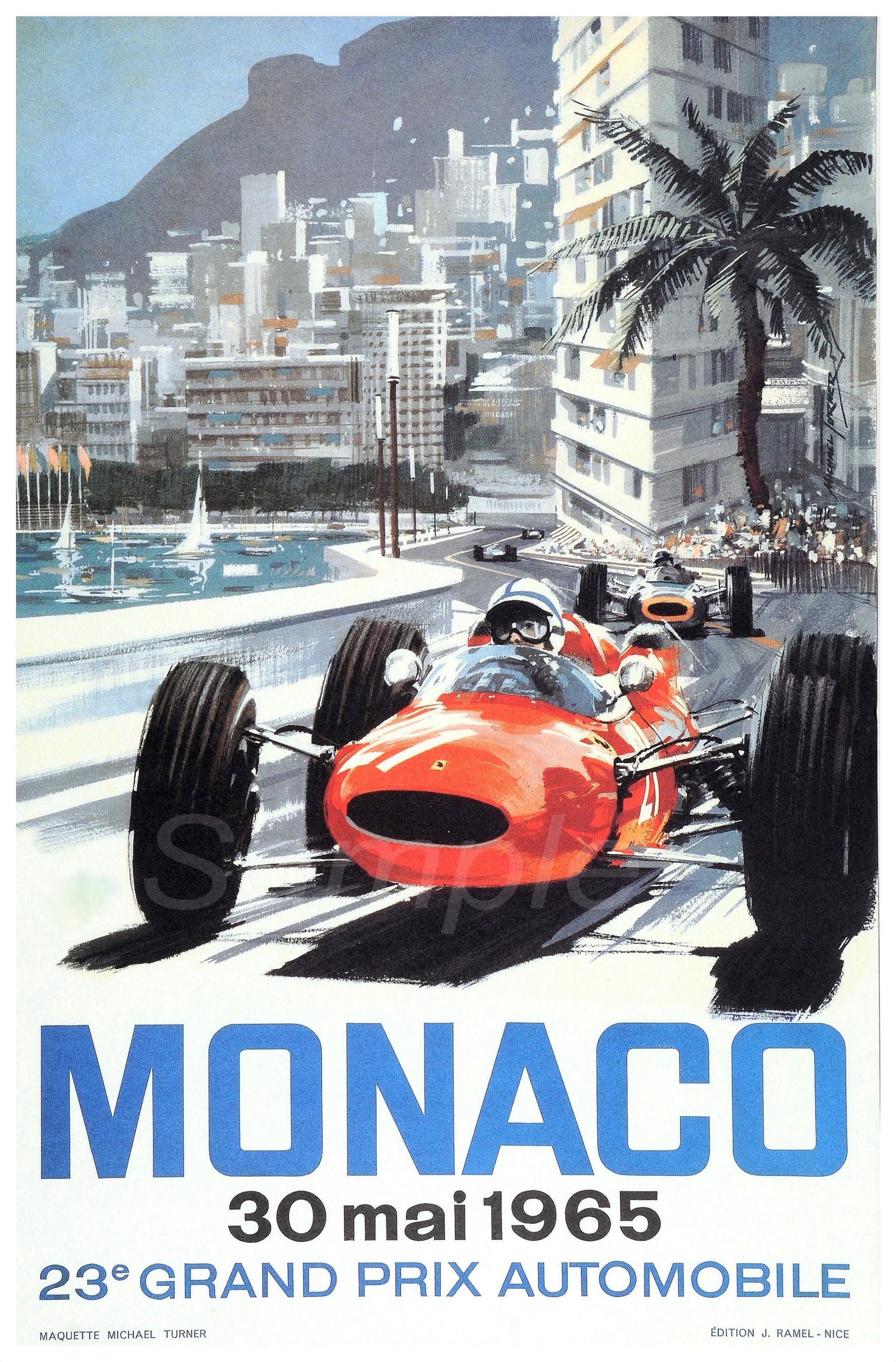 Vintage 1965 Monaco Grand Prix Racing Poster Print