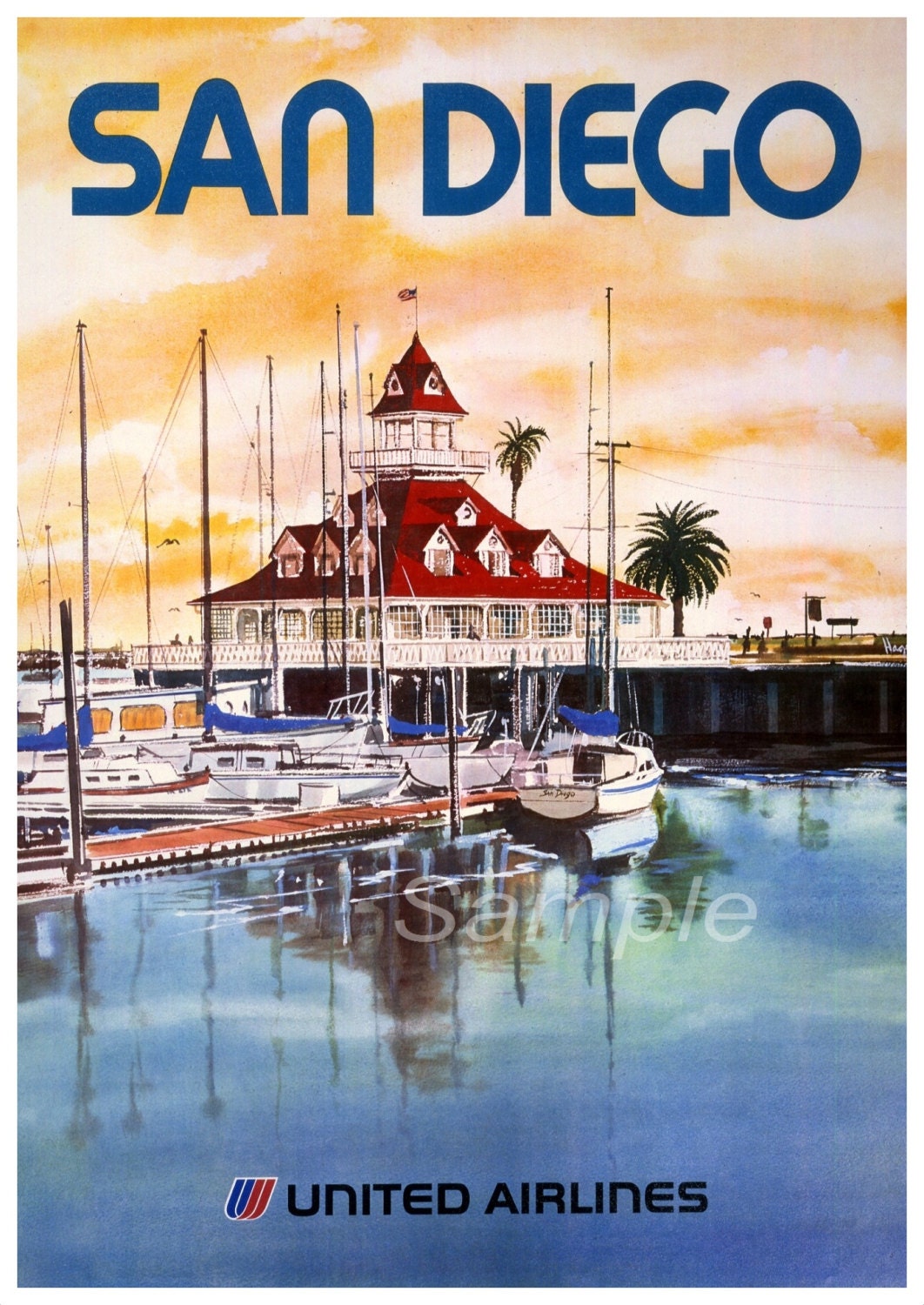 Vintage Delta Airlines Flights To San Diego Airline Poster Print A3/A4
