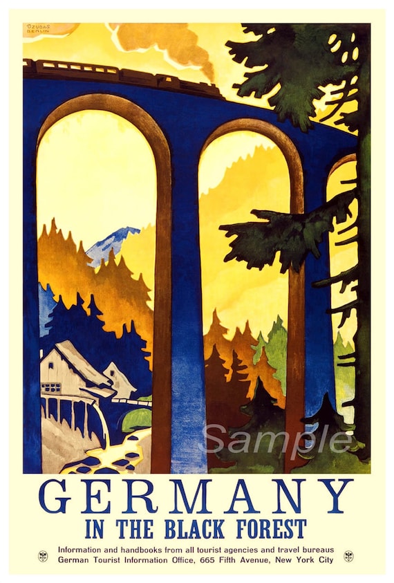 Vintage Germany Black Travel Poster Print - Etsy