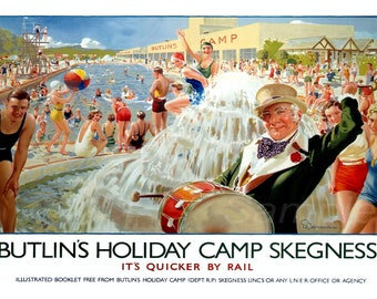Vintage Butlins Skegness Travel Poster Print