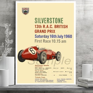 Vintage 1960 British Grand Prix Silverstone Poster Print image 2