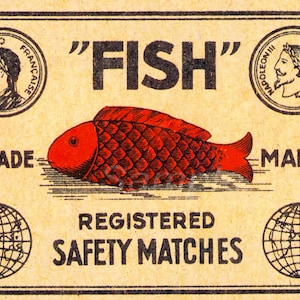 Impresión de póster publicitario de cerillas de seguridad para peces de época