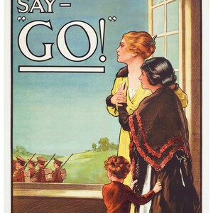Impresión de póster vintage con el lema "Las mujeres de Gran Bretaña dicen que vamos a la guerra"