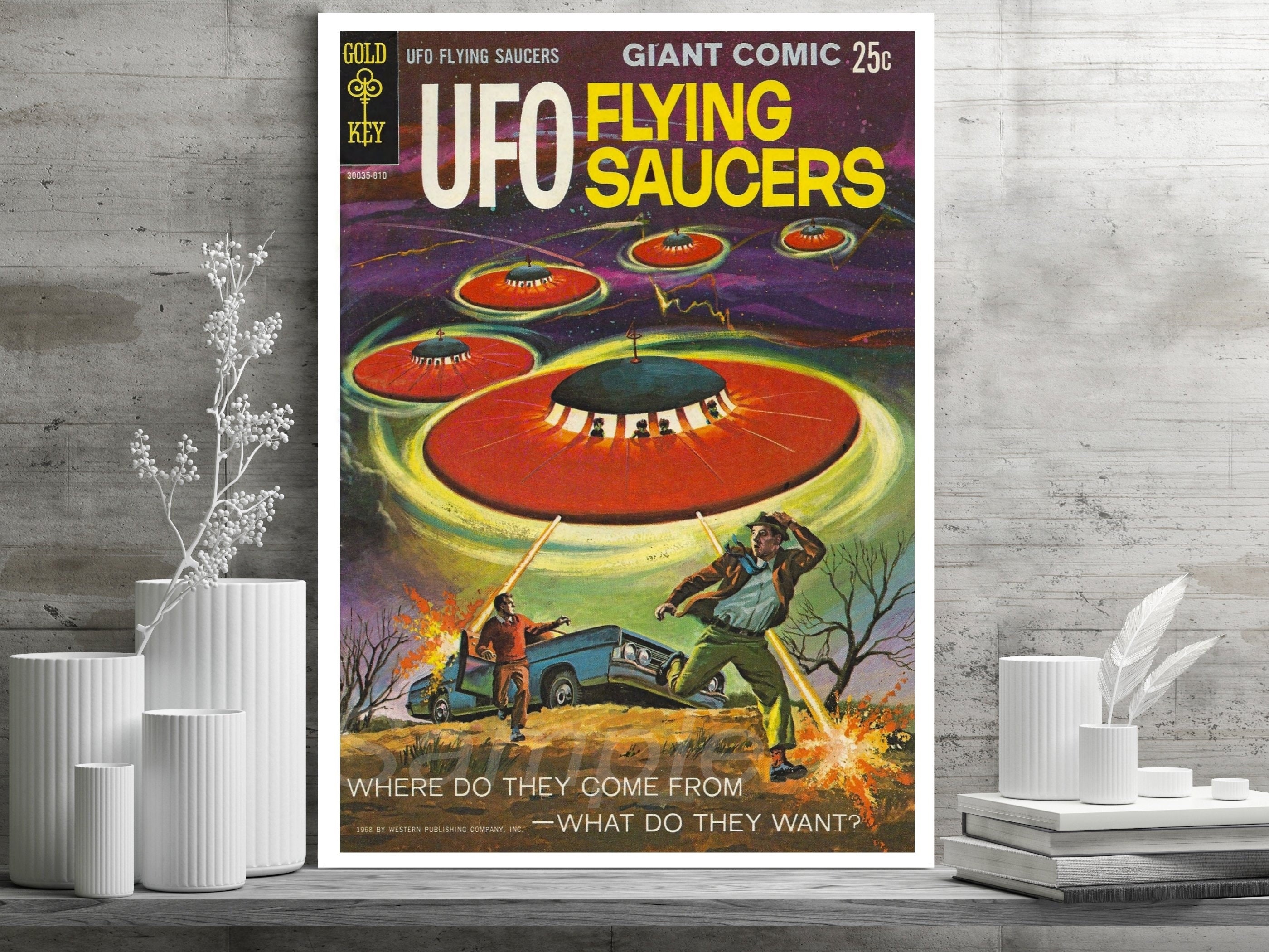 Vintage UFO Flying Saucers Comic Advertising Poster Print - Etsy
