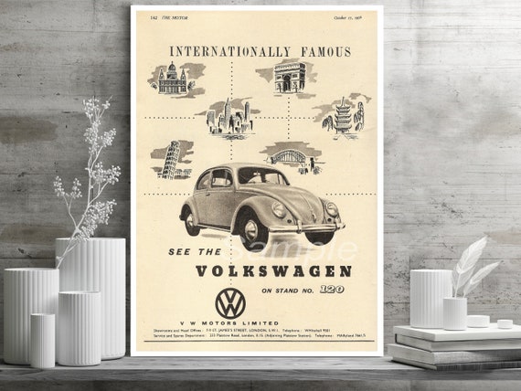 Prints Wall Hangings Wall Art Volkswagen Bug Print VW Beetle Vintage ...
