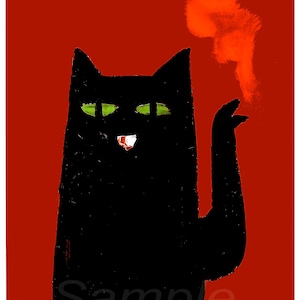 BC03 Schwarze Katze Kaffee Werbe-Plakatdruck