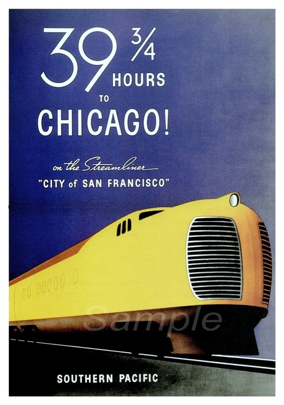 VINTAGE SOUTHERN PACIFIC CHICAGO USA RAILWAY A4 POSTER PRINT