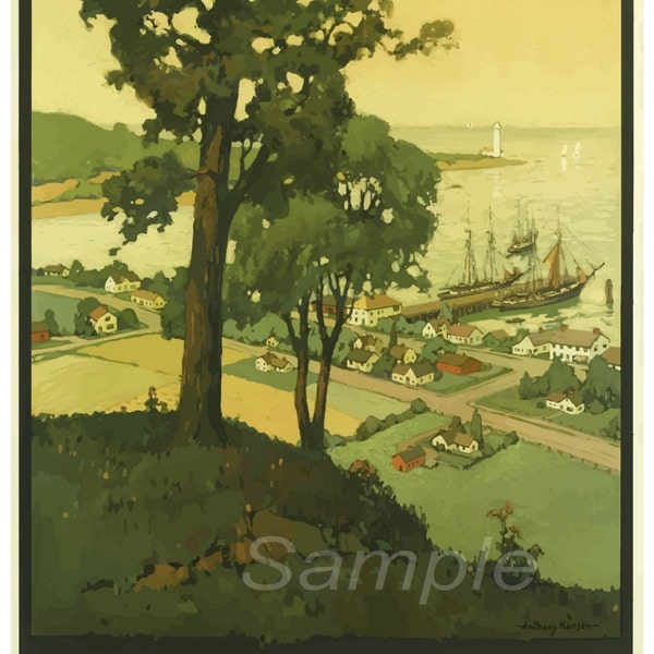 vintage New England New York Railway Poster Print