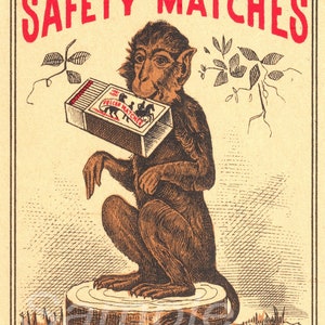Impresión de póster publicitario de cerillas de seguridad de mono vintage
