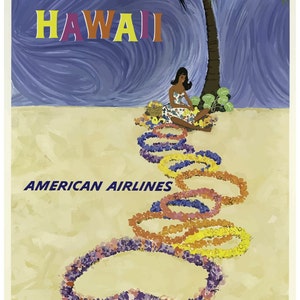 Vintage Hawaii American Airlines Travel Poster Print