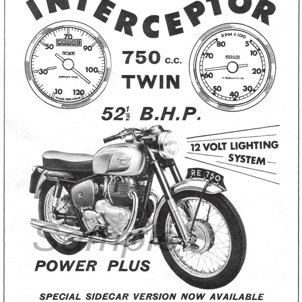 Vintage Royal Enfield Interceptor Advertising Poster Print