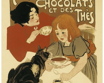 Vintage Chocolate and Tea French Advertising Poster Print