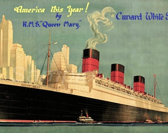 Vintage RMS Queen Mary Poster Print