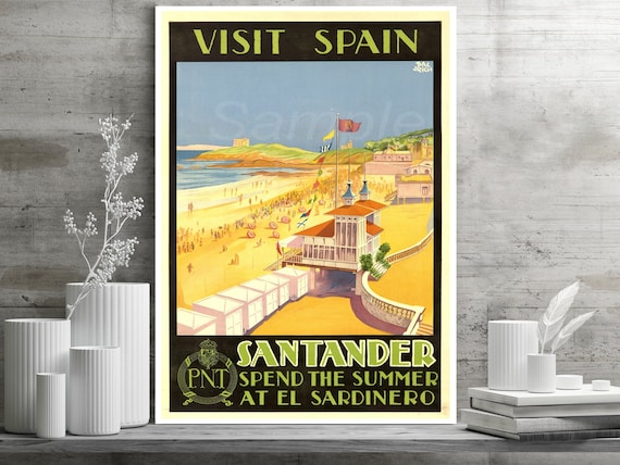 VINTAGE VISIT SPAIN SANTANDER TRAVEL A4 POSTER PRINT