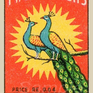 Vintage Zwei Pfauen Sicherheit Streichhölzer Werbeplakat Druck