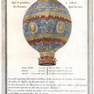 Vintage 1786 Heißluftballon Französisches Werbeplakat Druck
